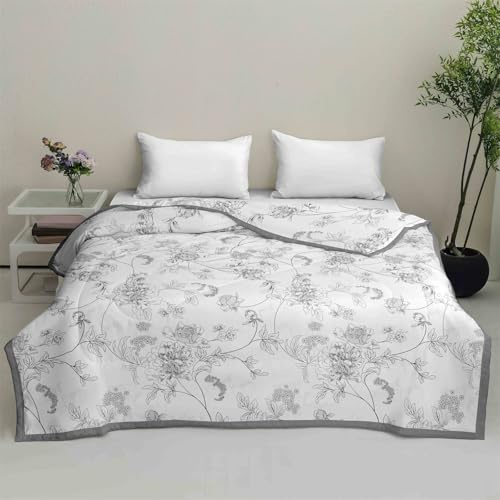 Odot Couette sans Housse Lavable 4,5 Tog, Couette Réversible Ete Legere et Fine - Douce et Confortable, Légère Respirante Couverture Quilting d'Été (Plante Grise,220 * 260cm)