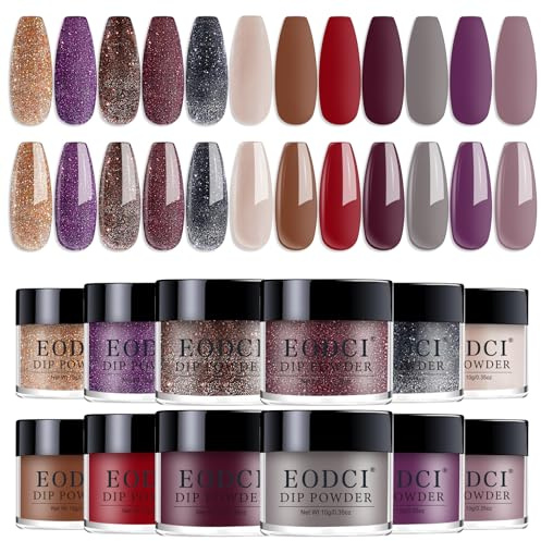 Kit de poudre à ongles Eodci, 12 couleurs pailletées : rouge foncé, violet, noir, or. Poudre pour nail art français, effet scintillant, manucure DIY, sans lampe UV/LED.