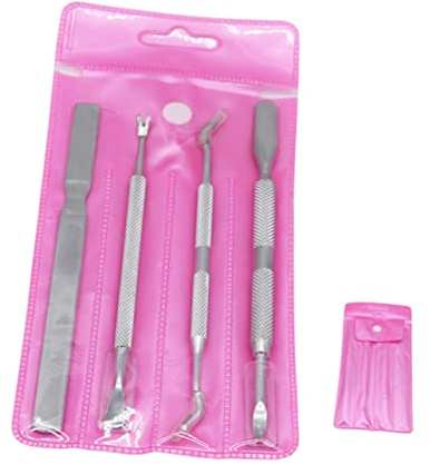 VALICLUD Kit de Manucure Professionnel Lime à Ongles en Acier Inoxydable 4 Pièces et Ongles Sains Pousse-cuticules et Fourchette à Cuticules pour Soins à Domicile