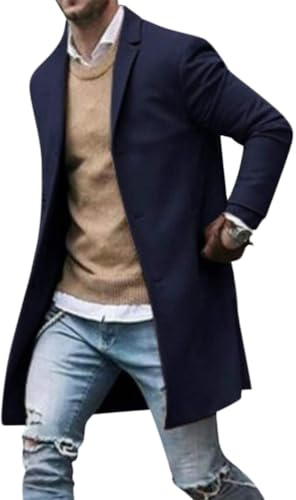 Oanviso Manteau Homme Mi-long en Laine Chaud Pour Hiver Trench Coat Duffle Veste Business Casual Blazer Slim Fit Caban Blouson Classique Parka Pardessus B Bleu XL