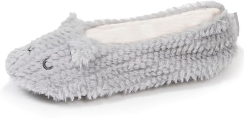 Isotoner Chaussons extra-light pantoufles Ballerines femme imitation fourrure, semelle antidérapante, 39/40, gris
