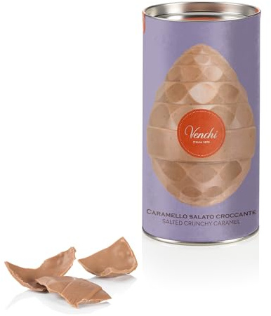 Venchi - Huevo de Chocolate, 150 Gr, Caramelo y Toffee Salado con Granillo Crujiente, Sin Gluten, con Sorpresa, Colección de Pascua Venchi, Idea de Regalo