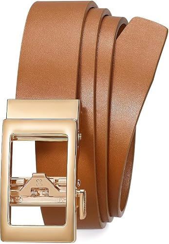 WERFORU Ceinture Femme Automatique Sans Trou - Ceinture en Cuir Ajustable avec Boucle à Crémaillère Dorée pour Jeans, Robes et Pantalons, 3.1cm Largeur