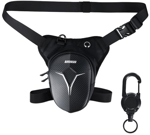 Sac Tactique Ceinture, Sacoche de Jambe Moto Capacité Extensible, Sac Banane avec Prise Casque et Poches zippées, pour Cyclisme, Course, Randonnée(avec 1* Mousquetons)