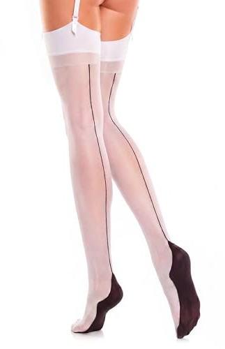 GLAMORY Delight 20 Denier Sheer Thigh-High Stockings with Seam-white-black-60-62