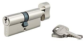 Cylindre de Serrure à Bouton Profilé STD 30x40mm - Système de Sécurité 1 Entrée Laiton Finition Nickel - Usage Porte d'Entrée - Fabriqué en France - Livré avec 3 Clés Crantées - THIRARD 916236