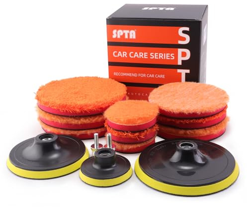 SPTA Microfiber Polishing Pads, 14pcs 3 5 6 Microfiber Buffing Pad Kits Removing Wax Buffer Pads Microfiber Cutting Disc Micro Fiber for DA/RO Car Polisher Polishing,Buffing,Waxing and Cleaning