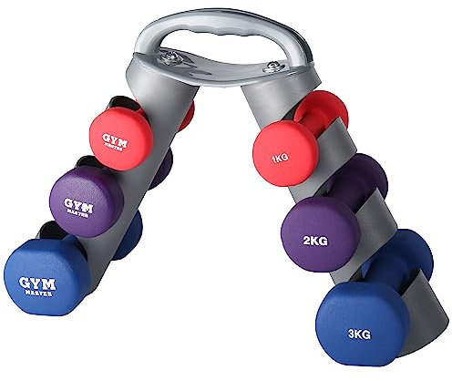GYM MASTER 3 Tier Neoprene Dumbbell Weight & Tree Set 12kg - 1kg, 2kg and 3kg Pairs