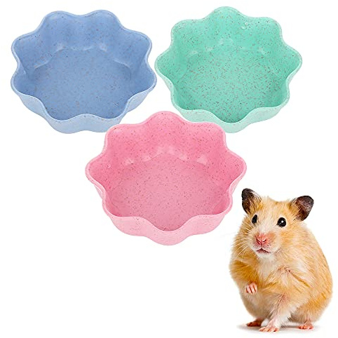 3 cuencos de comida para hámster, pequeños y bonitos platos para hámster, ratas, ratones y otros animales pequeños (rosa, verde y azul)