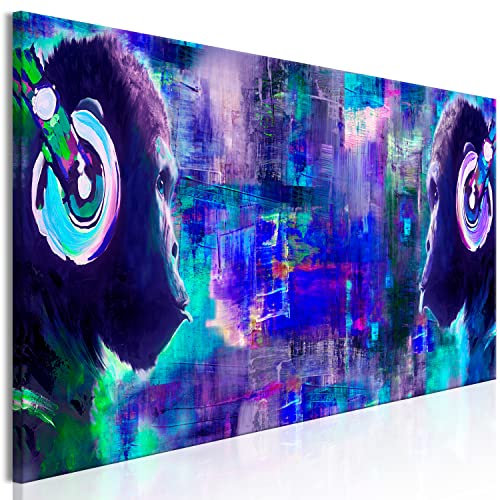 B&D XXL - Quadro acustico DJ Scimmia 135x45 cm Stampa su Tela Schiuma Acustica - Quadri Pannelli Fonoassorbenti Decorativi Moderni 1 pezzo Scimpanzé Musica come dipinto g-A-10032-b-a