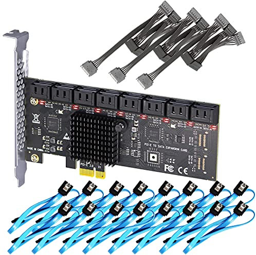 GLOTRENDS SA3116-C 16-Port PCIe X1 SATA Erweiterungskarte mit SATA- und Stromkabeln, kompatibel mit Windows, Linux, Mac OS, NAS