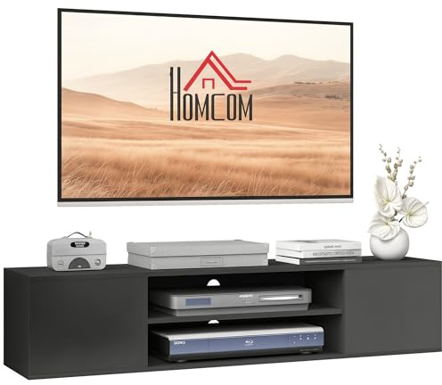 HOMCOM Floating TV Stand Cabinet for TVs up to 60, Wall Mounted TV Unit with Open Shelf, Storage Cupboards and Cable Management for Living Room, Grey