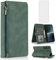 Asuwish Compatible with Sony Xperia 1 V 2023 Wallet Case Tempered Glass Screen Protector and Zipper Retro Leather Flip Cover Card Holder Stand Cell Accessories for XQDQ62/B XQ-DQ72 Women Men Green
