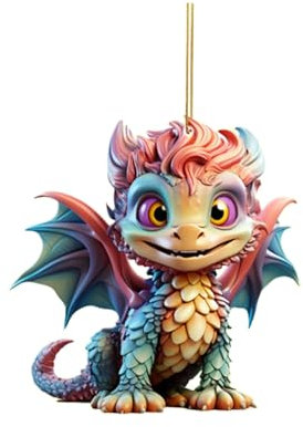 1PCS Drachen Weihnachtsdeko Anhänger, 2D Acryl Drachen Weihnachten Deko, Lustig Drachen Hängende Weihnachtsschmuck Zubehör Acryl Drachen Auto Anhänger Christbaumschmuck (1PC - A020, One Size)
