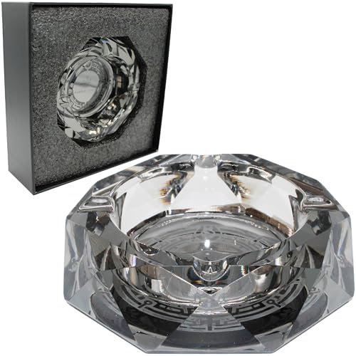 PURPLE LEGACY® Aschenbecher Glas Groß Kristallglas - Dark Grey, Laser Gravur, 280g - Eleganter & Robuster cooler Aschenbecher Edel mit Antirutsch Boden Ash Tray