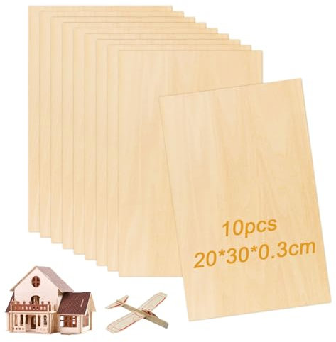 Sporgo Lot de 10 plaques de contreplaqué pin 30 x 20 cm Épaisseur 3 mm Idéal pour le bricolage, le travail du bois, le modélisme, les travaux manuels