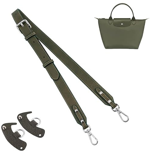 Gastinsave Handbag Straps Replacement,Leather Handbag Crossbody Shoulder Strap Adjustable for S/M Longchomp Bag Women (Green Silver)
