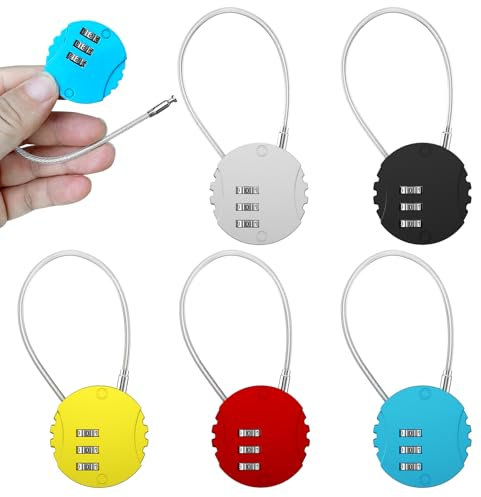 Lectorias 5 Pièces Cadenas Code 3 Chiffres, Cadena Alliage de Zinc, Serrure Combinée, Serrures à Combinaison, pour Bagages, Valise, Armoire, Vélo, Clôture, Serrure à Code Extérieure, 5 couleurs