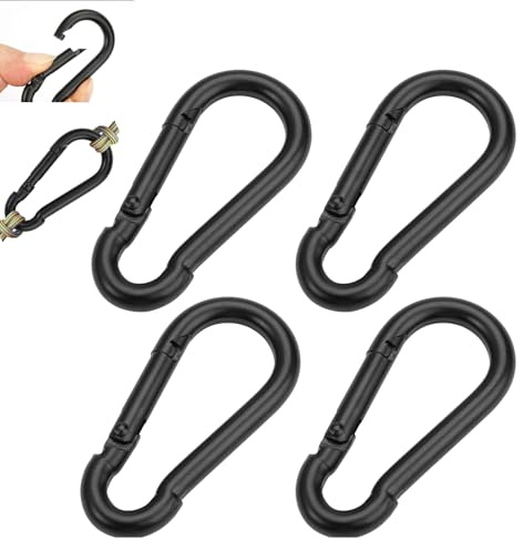 4 Piezas Mosquetones, 60 x 28 mm Clips de Mosquetón, Mosquetón Pequeño de Acero Inoxidable,Negro Mosquetón de Seguridad para Viajes, Camping, Hamaca, Senderismo, Pesca, Correa para Perros Llavero