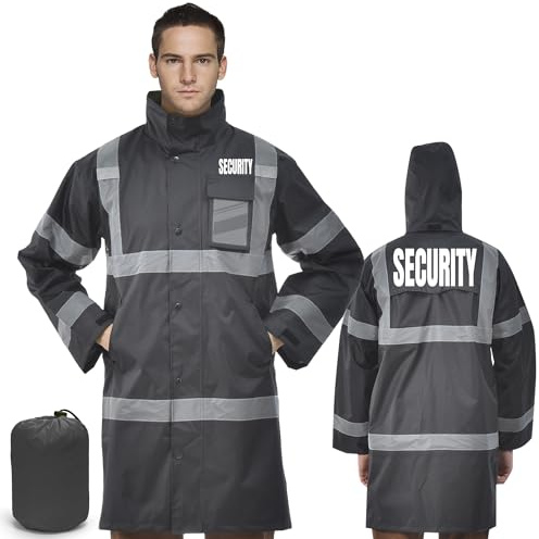 AYKRM SECURITY Reflective Rain Jacket Hi Vis Rain Suit Waterproof Long Rain Coats SECURITY Safety Rain Gear