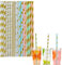 100 pièces Pailles Carton Jetables Biodégradable Recyclable,Rayures Vagues Cœur Mélange Pailles en Papier Kraft de Écologique pour Cocktail Jus Café,pour Anniversaire, Mariage, Noël,Douche de Bébé