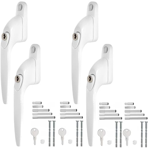 WODSTA UPVC Window Handle 4 PCS Lockable with Key for 10/15/30/40/55mm | For UPVC Windows and Double Glazing Multi Spindles Reversible Left or Right Espag Window Handle Replacement