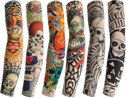 Maniche Tatuaggio, HAOYUNLAI 6 Pezzi Unisex Manicotti con Tatuaggi Temporanei Finti Maniche per Braccia, Manicotto Tatuaggio Braccio per Uomo Donna Accessori per Carnevale