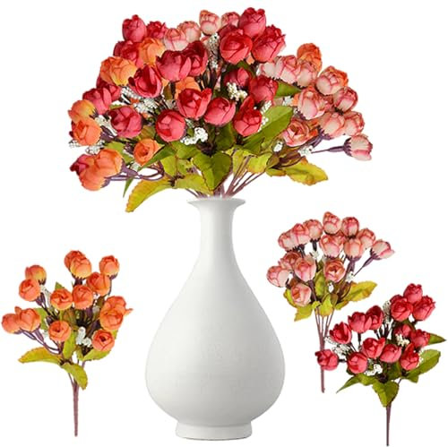 FOSDICK 3 PCS Fiori Finti, 24cm Fiori Artificiali, Rosa Bouquet Fiori Artificiali Realistici, Fiori Finti Per Decorazioni, per Esterni e Interni, Decorativi, in ​​Vaso, per Cimitero, in Plastica