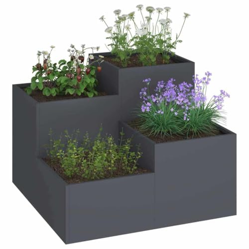 vidaXL Gartenblumentopf Anthrazit 80 x 80 x 60 cm Stahl, Garten- und Terrassenständer, robuster Metall-Pflanzständer, modernes, dekoratives Pflanzen-Display