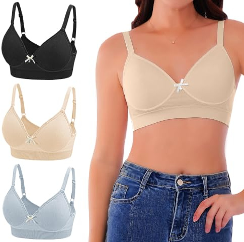 3 st bh för kvinnor utan bygel med vadderad, bekväm bralette, t-shirt, bh, bysthållare, topp, klassisk bh, yoga-set, sportbehå för kvinnor, mjuk – S–XL, Svart beige blå, L