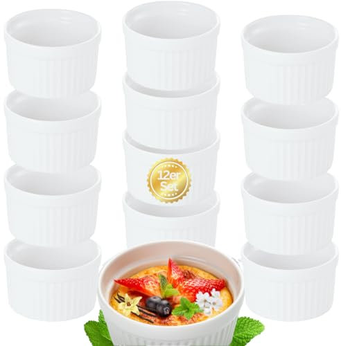 getgastro Set di 12 pirottini per souffle in porcellana, resistenti al forno, diametro 9 cm, piccole ciotole per crema brulee, dessert, muffin, quiche, ragout fin, stoviglie resistenti al forno
