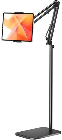 Tablet Floor Stand with 4.5LB Heavy Metal Base,Overhead Bed Phone Stand Angle Height Adjustable Holder, Universal Phone Mount for iPad iPhone Pro Air Mini, Samsung Tab, Kindle, E-Readers...