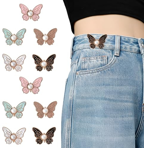 10 pares Botón de Cintura de Mariposa, Hebillas de Cintura Ajustables Desmontables Tensores de Cintura, Ajustador Botones de Pantalones de Mariposa, sin costura, para pantalones, jeans, faldas