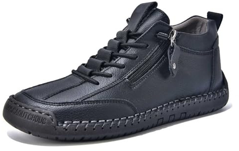 Scarpe da uomo nere eleganti scarpe casual da uomo con cerniera laterale lacci per l'uso quotidiano. per il comfort tutto l'anno. Versatile per jeans pantaloni casual, scarpe da uomo business 47, Nero