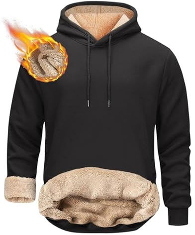 Couawaticy Hoodies for Men UK Warm Thick Fleece Lined Thermal Black Hooded Pullover Jumper Casual Hoody with Kangaroo Pocket