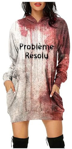 Halloween Hoodie Robe Sweatshirts Femme Long à Capuche Hiver Longue Pull avec Poche Robes Casual Longues Cocktail Sweat Imprimé Sanglant Costume Swing Volumée Fluide Festival Tenue Polyvalente