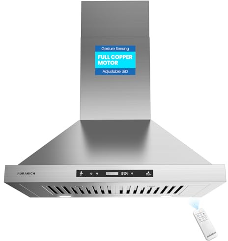 AURAKICH 30-inch Wall Mount Range Hood, 900 CFM Ducted/Ductless Kitchen Vent Hood with Full Copper Motor, Triple Smart Controls (Gesture/Remote/Touch), Tunable LED Lighting, Stainless Steel