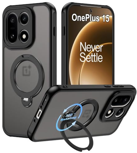 zZjoOoj för OnePlus 15 fodral kompatibelt med MagSafe (360° osynligt stativ) certifierat militärt skydd, stötsäkert reptåligt matt baksida mobiltelefonfodral svart