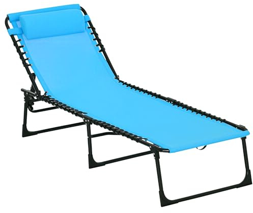 Outsunny Lettino Prendisole Pieghevole con Schienale Reclinabile su 4 Livelli, Sdraio da Giardino con Seduta Traspirante in Tessuto a Rete, per Spiaggia Piscina Giardino, 189x58x30 cm, Blu