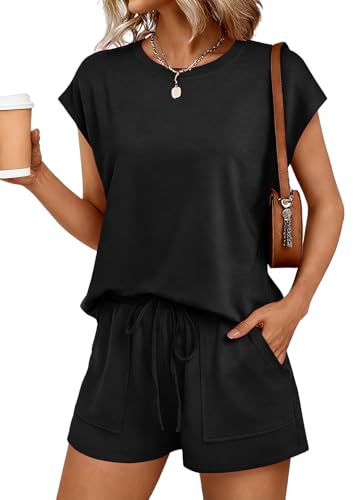 NLAND Conjuntos Chándal Mujer Verano 2 Piezas Casual Cuello Redondo Top Sin Mangas y Pantalones Cortos con Bolsillos y Cordón Ajustable Chandal Completo
