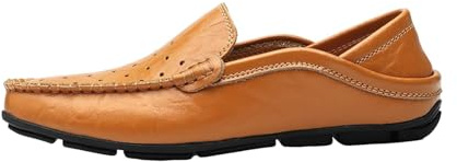 Läder loafers skor för män vardaglig elegant bekväm lätt läderskor mode slip-on platta skor smart körsko andningsbar mjuk mockasintofflor låg topp körsko, Brun, 39.5 EU