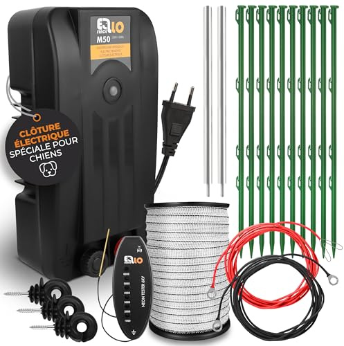 Ellofence Kit Complet clôture électrique avec 200 m de Ruban - Set Complet avec Appareil Secteur, Mise à la Terre, piquets, testeur LED & isolateurs à Anneau - Idéal pour Chevaux & Animaux sensibles