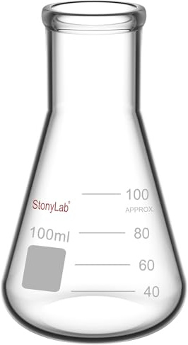 stonylab 1-Pack Glass 100ml Heavy Wall Narrow Mouth Erlenmeyer Flasks with Heavy Duty Rim (100ml Fits with StonyLab 5# Rubber Stopper)