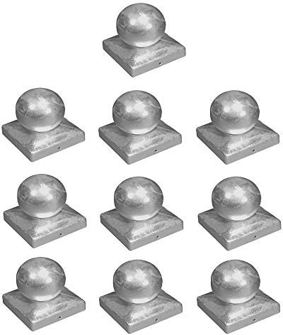 h2i Tappo per pali a sfera | acciaio zincato | 101 x 101 mm | 10 pezzi | Tappo di copertura angolare per pali in legno da giardino e pali di recinzione a forma di piramide | Protezione dalle