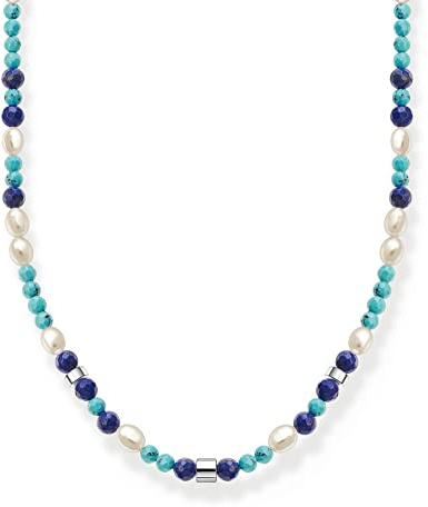 Thomas Sabo Damen Kette mit blauen Steinen und Perlen, mit Verlängerungskettchen aus 925er Sterlingsilber, Länge 45cm, KE2162-775-7-L45V