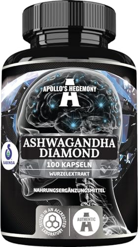 Ashwagandha 500 mg, 100 veganska kapslar, Withania somnifera premiumextrakt från Sabinsa innehåller 7% withanolider, stöder avslappning och förbättrar sömnkvaliteten, av Apollo's Hegemony