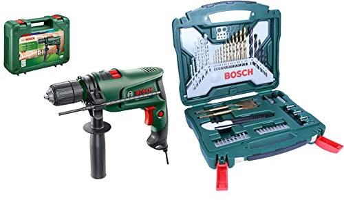 Bosch Electric Combi Drill EasyImpact 600 (600 W, in Carrying Case) & 50-Pieces X-Line Titanium Drill and Screwdriver Bit Set (for Wood, Masonry and Metal, Accessories Drills)