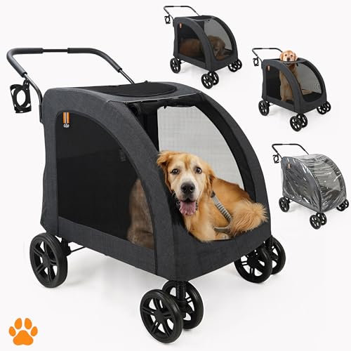 MY DUQUE - Chester Hundebuggy für große Hunde und Katzen | Faltbarer Hundewagen mit max. 50 kg Traglast | Geräumiger und bequemer Hundebuggy inkl. Regenschutz und Getränkehalter