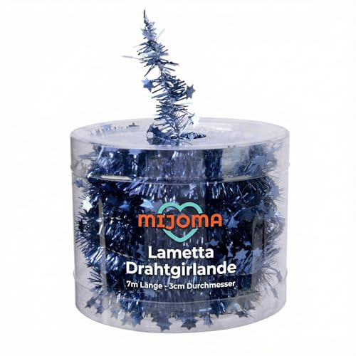 MIJOMA Lametta trådgirlang, gnistrande stjärnor – 7 m julgirlang för julgran, adventskrans, festlig dekoration – snygg och mångsidig för fester, bröllop, speciella tillfällen (nattblå)