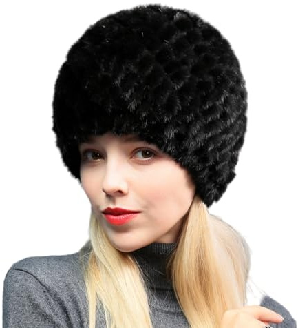 XUYUZUAU Cappelli Invernali da Donne Ragazze Vera Pelliccia di Visone Cappello Berretto in Maglia Elastico Inverno Caldo